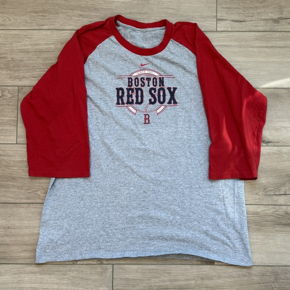 Nike Center Swoosh Logo Boston Red Sox Baseball Tee 3/4 Sleeved T-Shirt Adult XL
